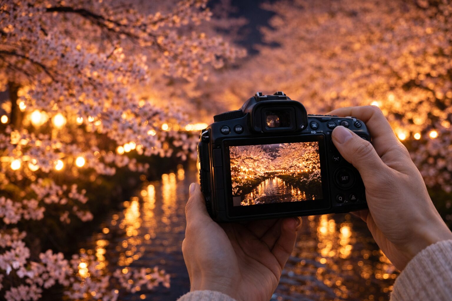 桜撮影でライトアップを撮る