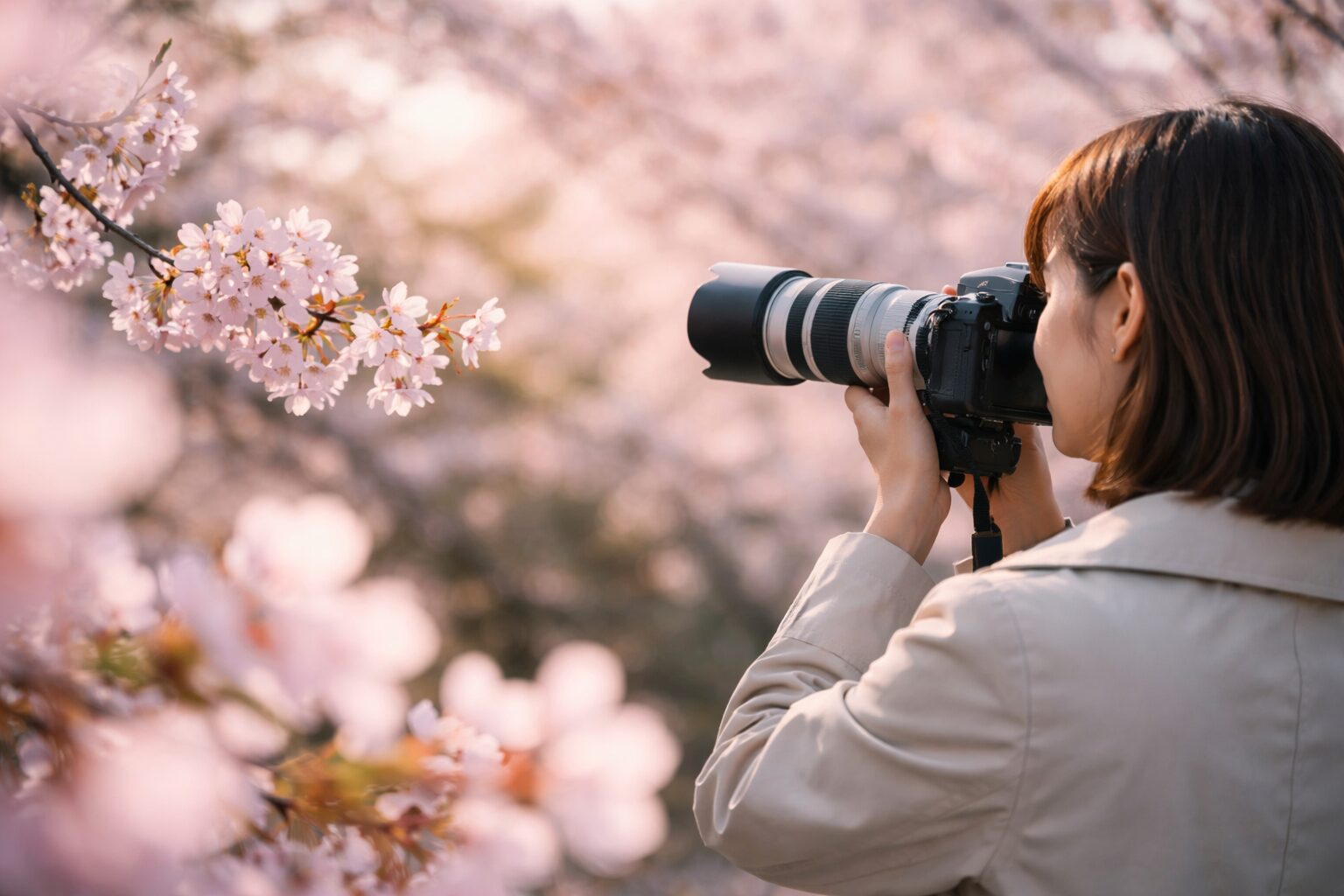 桜撮影で望遠レンズボケ表現