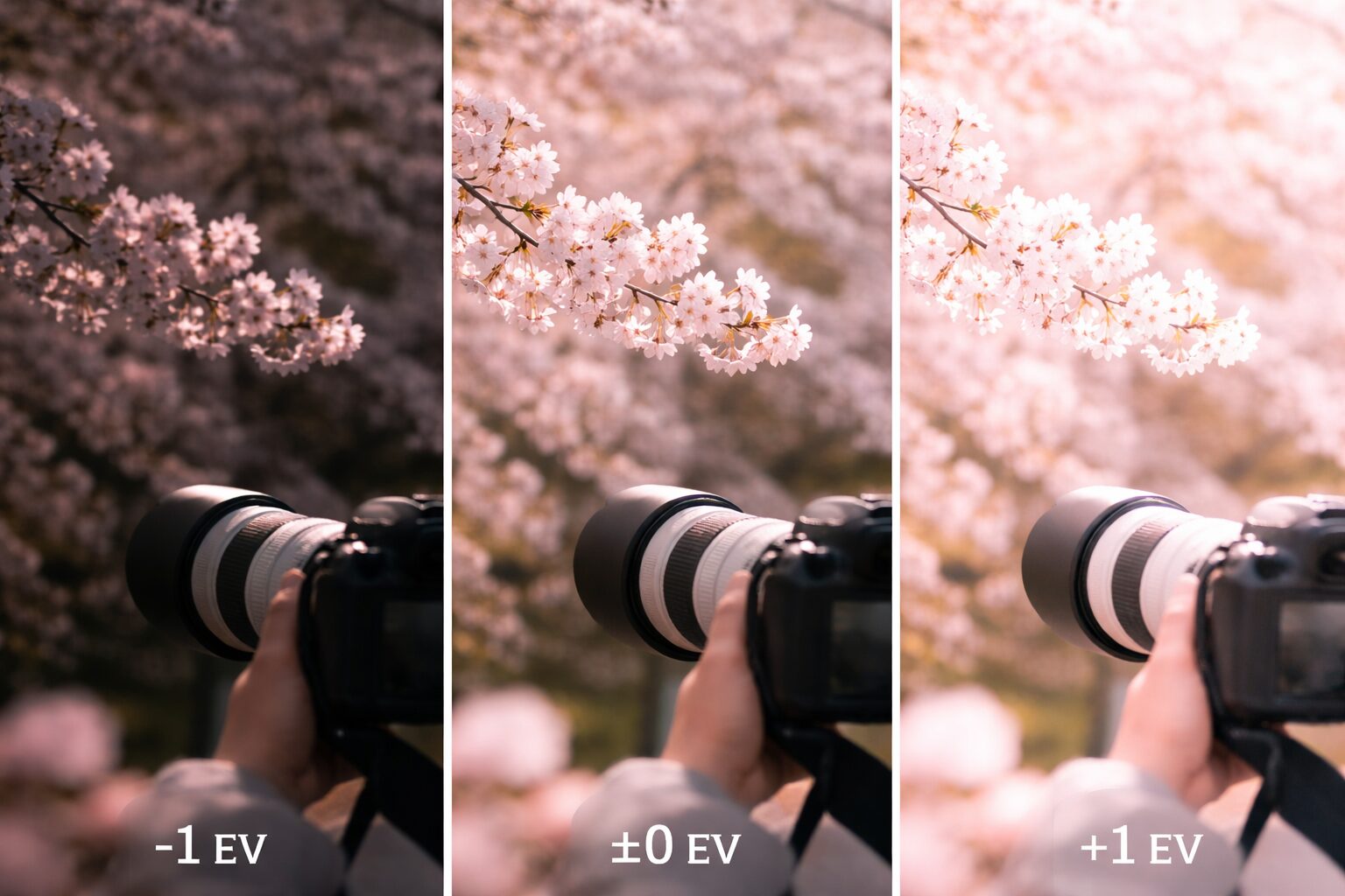 桜撮影で望遠レンズ露出補正