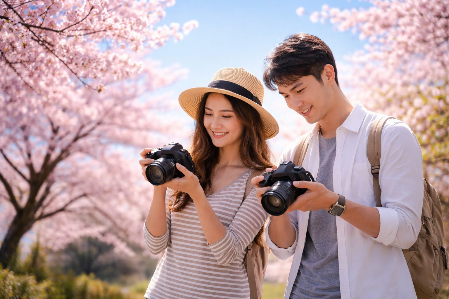 桜撮影は午前の青空が映える
