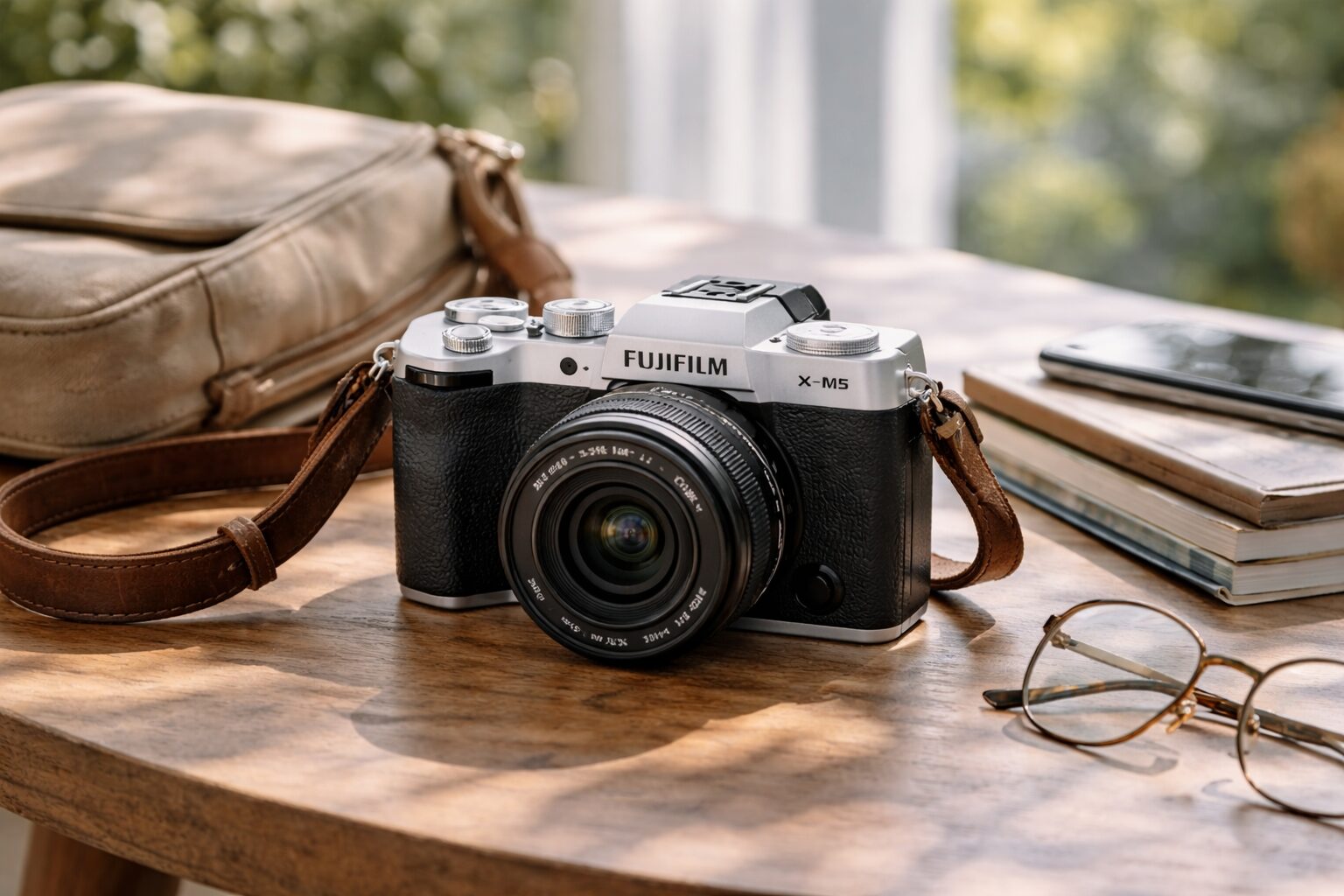 X-E5のレンジファインダースタイルと日常性を伝えるイメージ