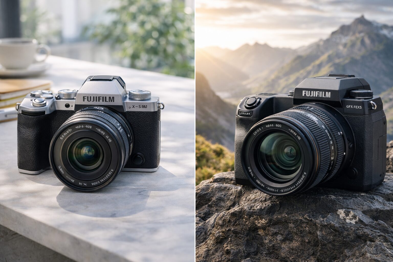 XシリーズとGFXシリーズのサイズ感を想起させる比較イメージ