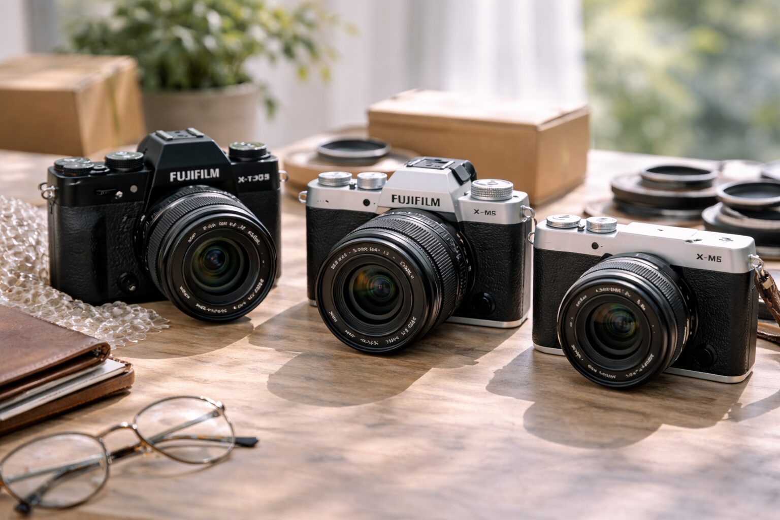 中古カメラと付属品を並べた高コスパ機種のイメージ