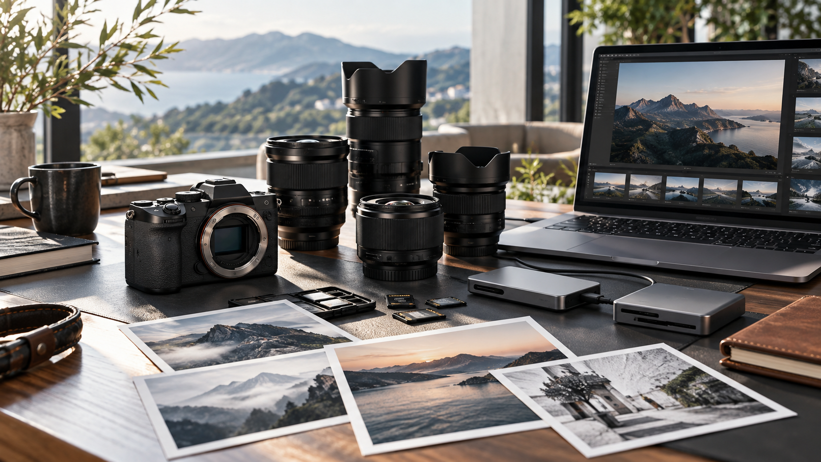 ミラーレスカメラと交換レンズ、パソコン、メモリーカードの写真管理環境