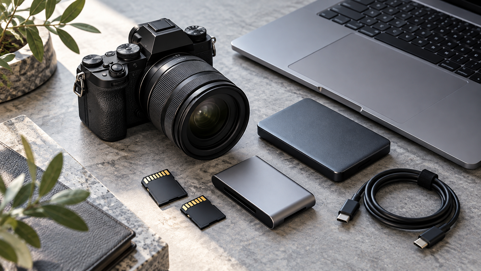 デジタルカメラの削除写真を復元するためのSDカード、カードリーダー、外付けSSDとパソコン