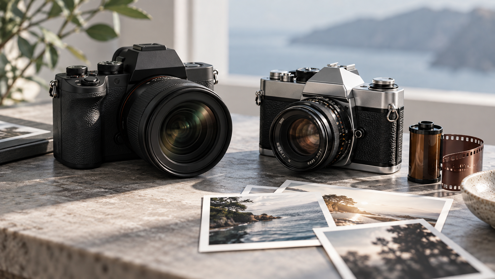 デジタルカメラとフィルムカメラを並べた撮影方式の比較